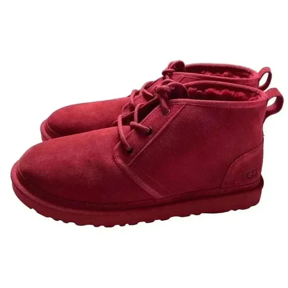 UGG Chukka Boots Shoes Mens 12 Red Neumel Suede Sheepskin Lace Up NEW